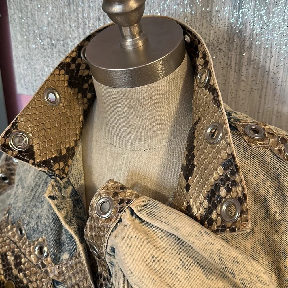 PYTHON SNAKE SKIN Leather one-of-a-kind distressed stonewashed Vintage